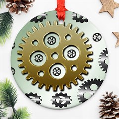 Gear Background Sprocket Round Ornament (two Sides)