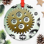 Gear Background Sprocket Round Ornament (Two Sides) Back