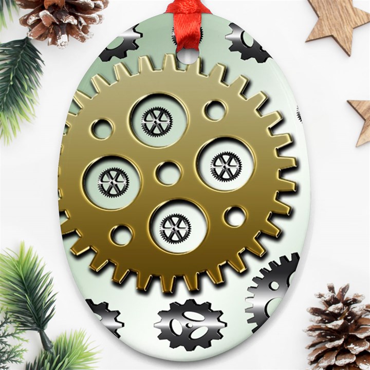 Gear Background Sprocket Oval Ornament (Two Sides)