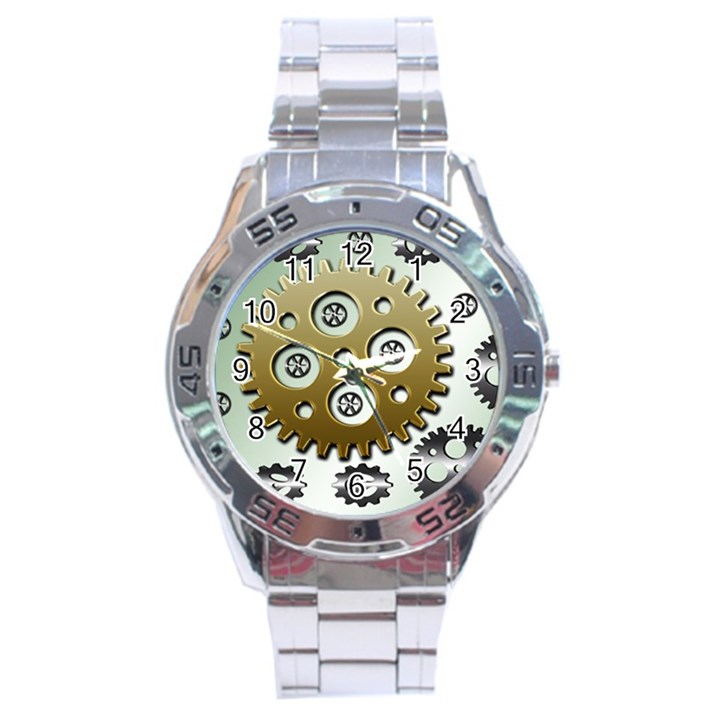 Gear Background Sprocket Stainless Steel Analogue Watch