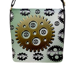 Gear Background Sprocket Flap Closure Messenger Bag (l)