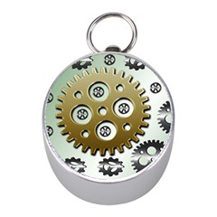 Gear Background Sprocket Mini Silver Compasses