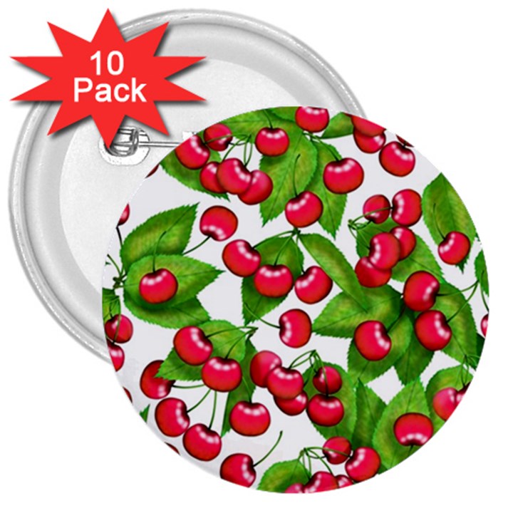 Cherry Leaf Fruit Summer 3  Buttons (10 pack) 