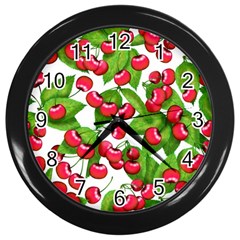 Cherry Leaf Fruit Summer Wall Clock (black) by Mariart