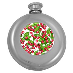 Cherry Leaf Fruit Summer Round Hip Flask (5 Oz) by Mariart