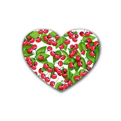 Cherry Leaf Fruit Summer Rubber Coaster (Heart) 