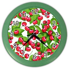 Cherry Leaf Fruit Summer Color Wall Clock by Mariart