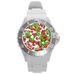 Cherry Leaf Fruit Summer Round Plastic Sport Watch (L)