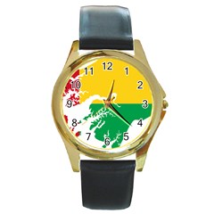 Guinea Bissau Flag Map Geography Round Gold Metal Watch by Sapixe