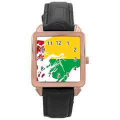 Guinea Bissau Flag Map Geography Rose Gold Leather Watch  by Sapixe