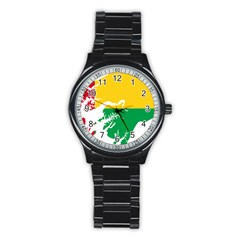 Guinea Bissau Flag Map Geography Stainless Steel Round Watch by Sapixe