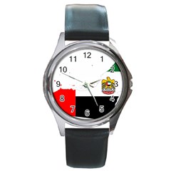 Borders Country Flag Geography Map Round Metal Watch by Sapixe