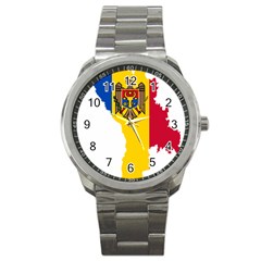 Moldova Country Europe Flag Sport Metal Watch by Sapixe