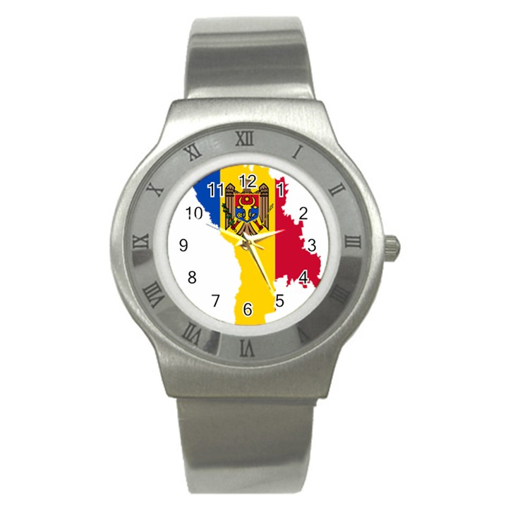 Moldova Country Europe Flag Stainless Steel Watch