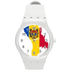 Moldova Country Europe Flag Round Plastic Sport Watch (m) by Sapixe