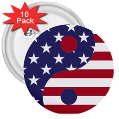 Yang Yin America Flag Abstract 3  Buttons (10 Pack)  by Sapixe