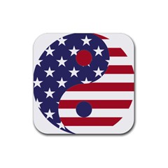 Yang Yin America Flag Abstract Rubber Coaster (square)  by Sapixe