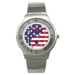 Yang Yin America Flag Abstract Stainless Steel Watch by Sapixe