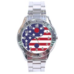 Yang Yin America Flag Abstract Stainless Steel Analogue Watch by Sapixe