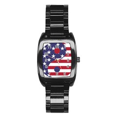 Yang Yin America Flag Abstract Stainless Steel Barrel Watch by Sapixe