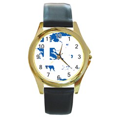 Greece Country Europe Flag Borders Round Gold Metal Watch by Sapixe