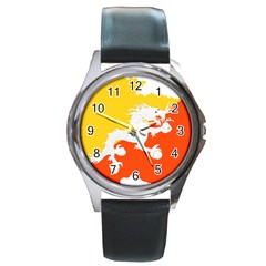 Borders Country Flag Geography Map Round Metal Watch by Sapixe