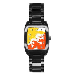 Borders Country Flag Geography Map Stainless Steel Barrel Watch by Sapixe