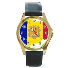 Andorra Country Europe Flag Round Gold Metal Watch by Sapixe