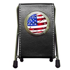 America Usa United States Flag Pen Holder Desk Clock by Sapixe