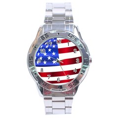 America Usa United States Flag Stainless Steel Analogue Watch by Sapixe