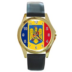 Romania Country Europe Flag Round Gold Metal Watch by Sapixe