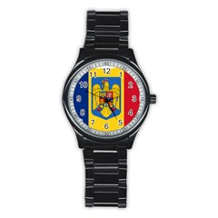 Romania Country Europe Flag Stainless Steel Round Watch by Sapixe