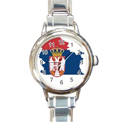 Serbia Country Europe Flag Borders Round Italian Charm Watch by Sapixe