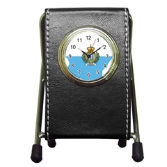 San Marino Country Europe Flag Pen Holder Desk Clock by Sapixe