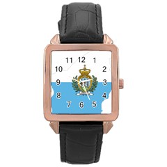 San Marino Country Europe Flag Rose Gold Leather Watch  by Sapixe