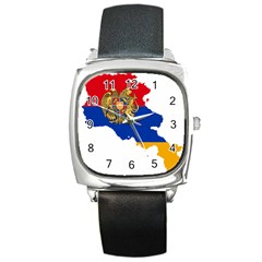 Borders Country Flag Geography Map Square Metal Watch by Sapixe