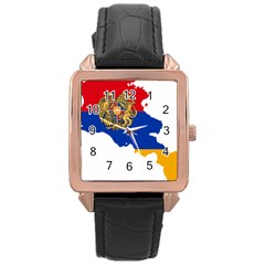 Borders Country Flag Geography Map Rose Gold Leather Watch  by Sapixe