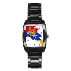 Borders Country Flag Geography Map Stainless Steel Barrel Watch by Sapixe