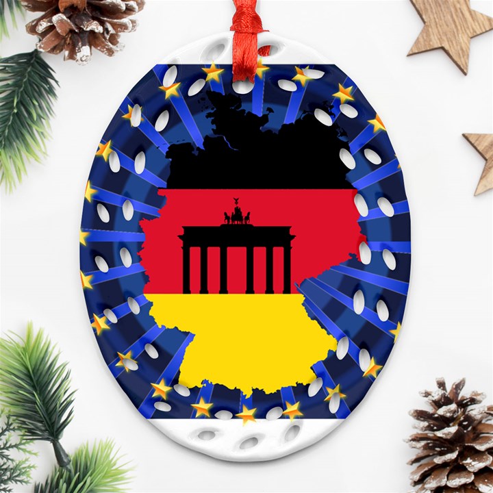 Republic Germany Deutschland Map Oval Filigree Ornament (Two Sides)