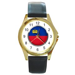 Lithuania Flag Country Symbol Round Gold Metal Watch by Sapixe