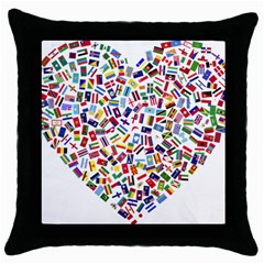 Heart Flags Countries United Unity Throw Pillow Case (black) by Sapixe