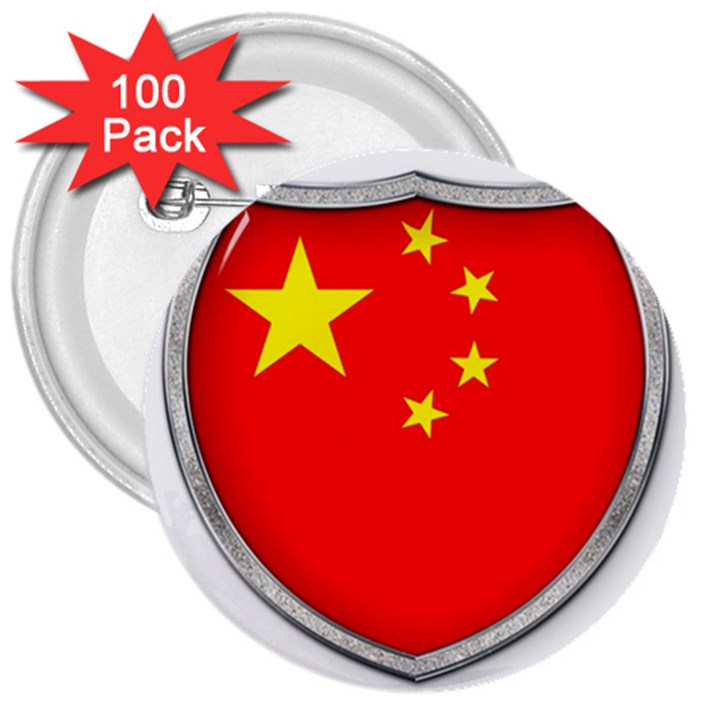 Flag China Country Nation Asia 3  Buttons (100 pack) 