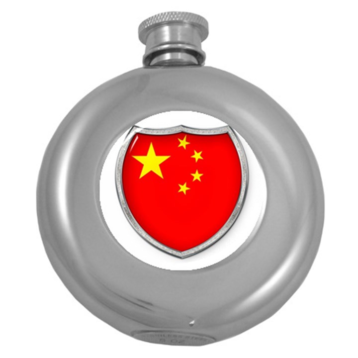 Flag China Country Nation Asia Round Hip Flask (5 oz)