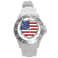 Flag Usa America American National Round Plastic Sport Watch (l) by Sapixe