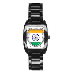 Flag India Nation Country Banner Stainless Steel Barrel Watch by Sapixe