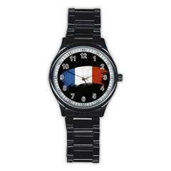 Flag France Flags French Country Stainless Steel Round Watch