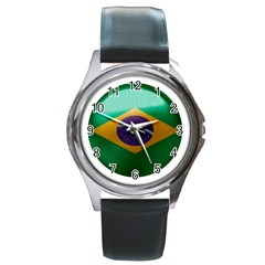 Brazil Flag Country Symbol Round Metal Watch by Sapixe