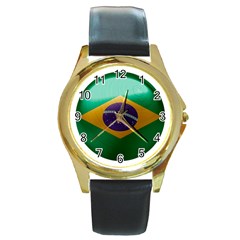 Brazil Flag Country Symbol Round Gold Metal Watch by Sapixe