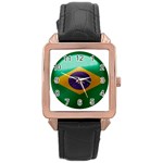 Brazil Flag Country Symbol Rose Gold Leather Watch  Front