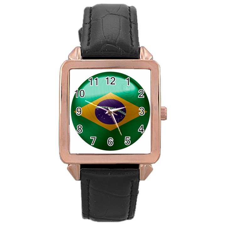 Brazil Flag Country Symbol Rose Gold Leather Watch 